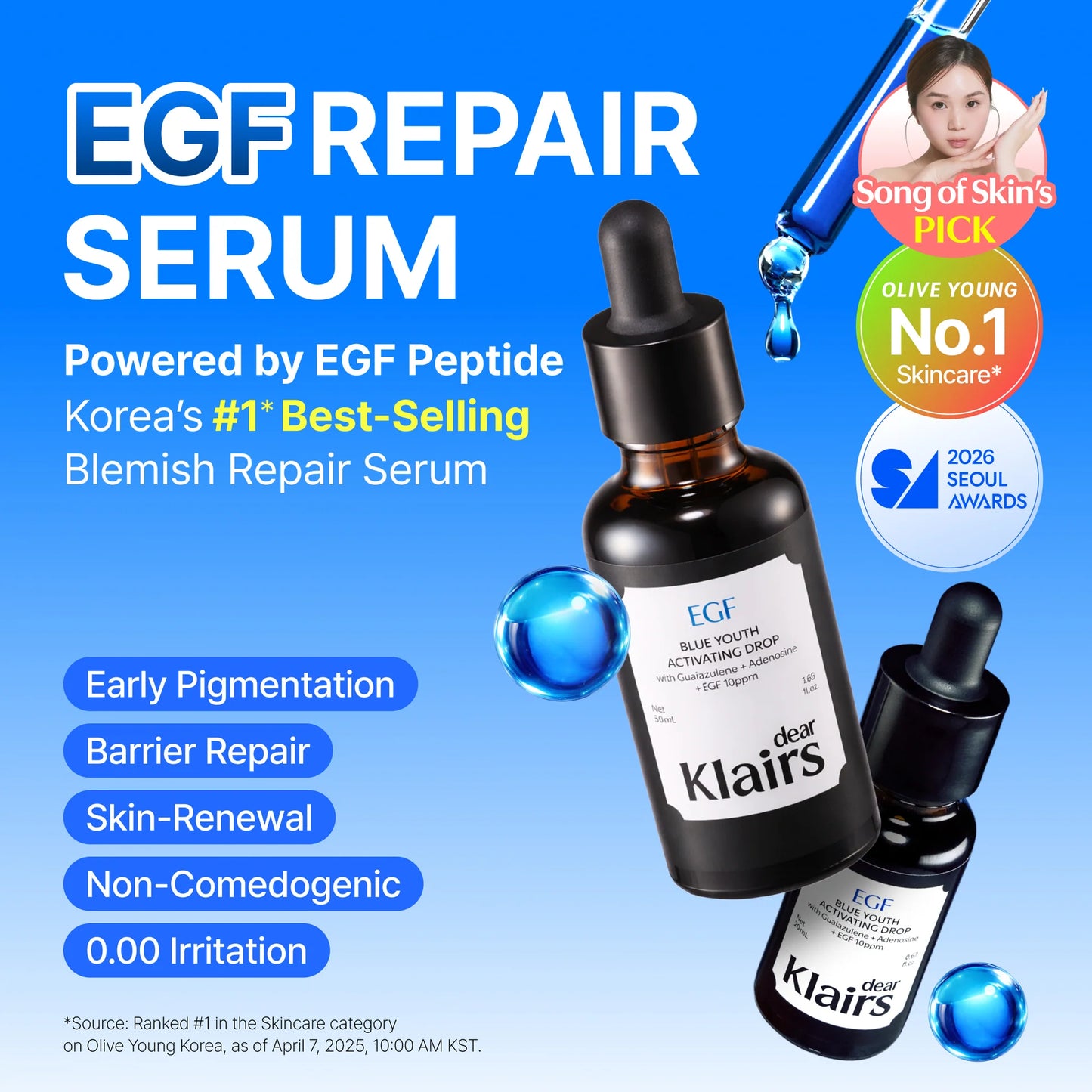 DEAR KLAIRS EGF Blue Youth Activating Drop | Suero de péptidos EGF
